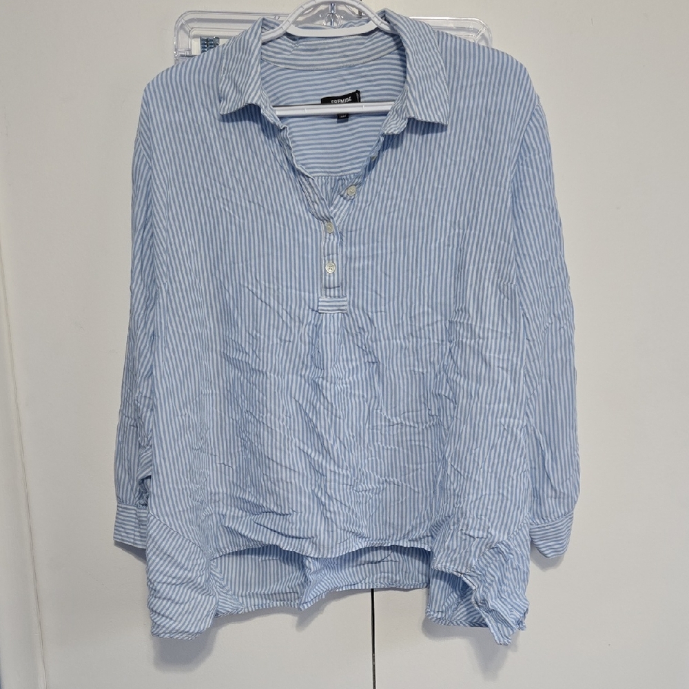 Premise Light Blue Striped Casual Shirt